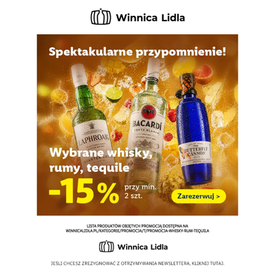 Wracamy do -15% na whisky, rumy i tequile