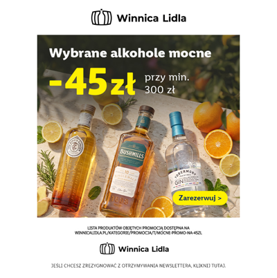 Odbierz 45 zł rabatu na alkohole mocne