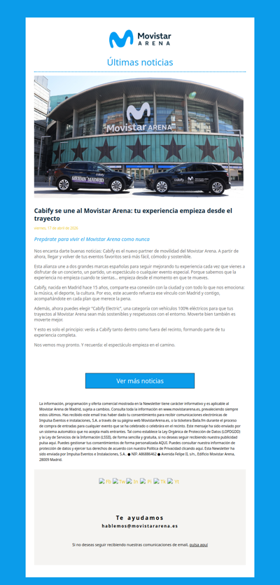 Cabify se une al Movistar Arena: tu experiencia empieza desde el trayecto