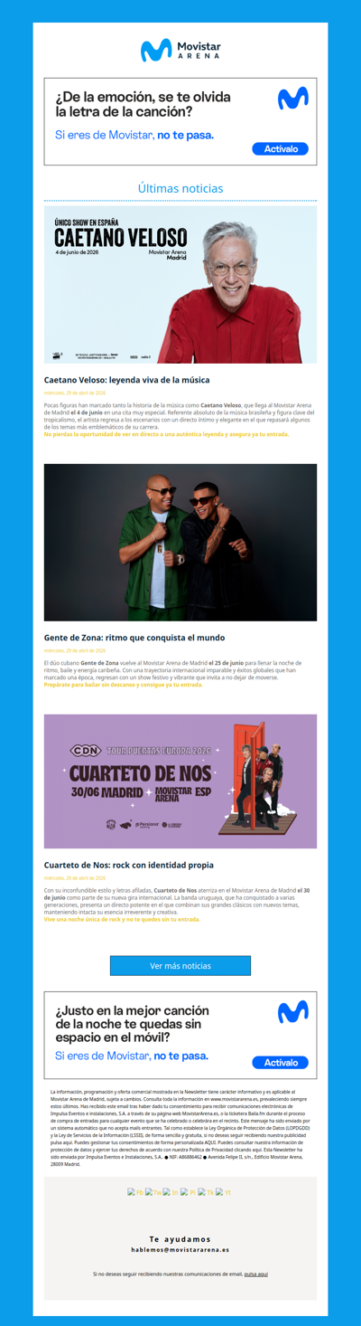 Lo que te espera en el Movistar Arena en junio