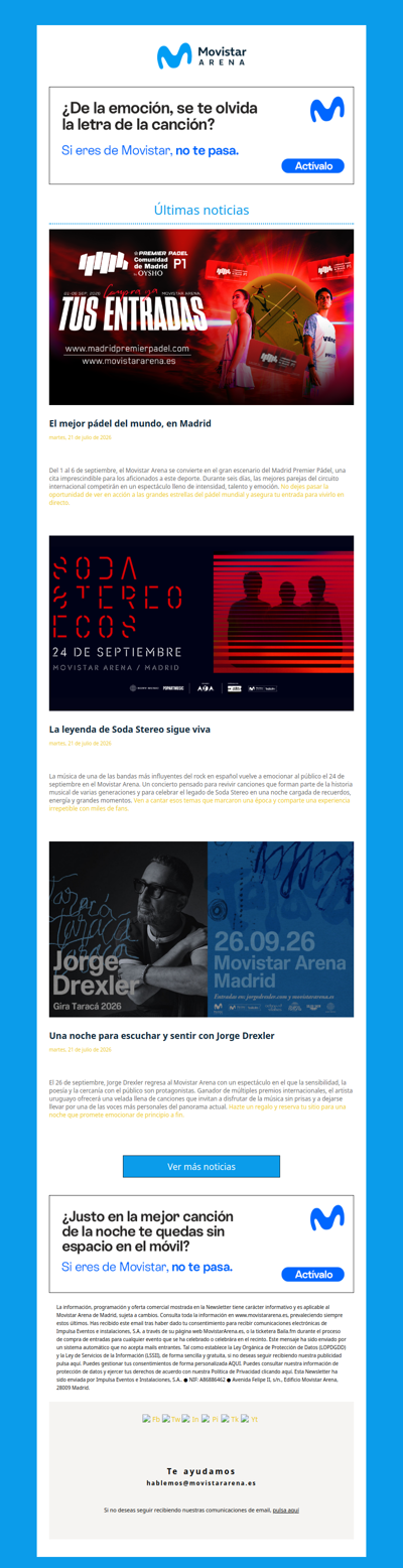 Lo que te espera en el Movistar Arena en septiembre