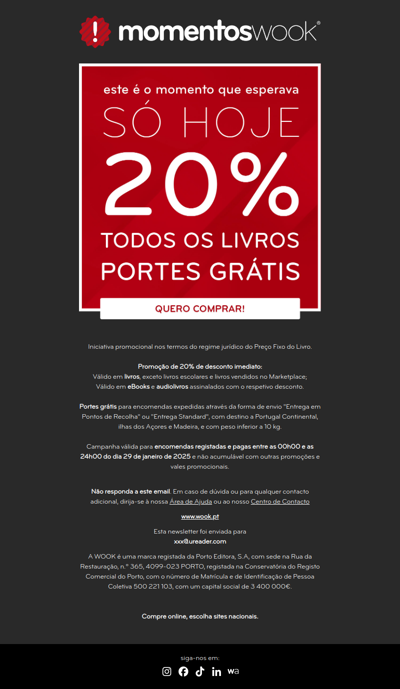 Hoje 👉 20% e portes grátis em todos os livros 📚