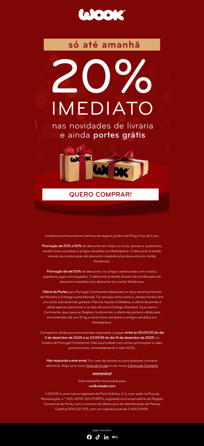 Só até amanhã 📚 20% em novidades de livraria 🤩