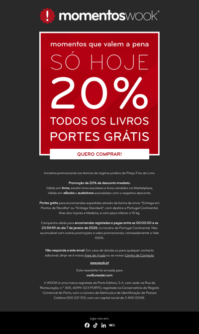 HOJE é o dia 🤩 20% em todos os livros e portes grátis 📖
