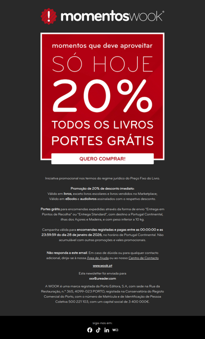 SÓ HOJE 📚 20% em todos os livros e portes grátis 🛒