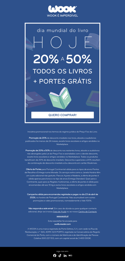 Chegou o dia 🤩 20% a 50% em todos os livros e portes grátis 📚🌍