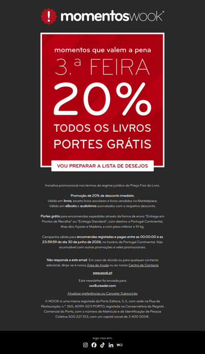 📢 Amanhã é dia de MOMENTOS WOOK! 20% em todos os livros e portes grátis 📚