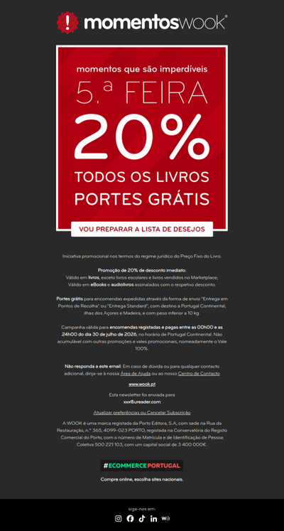 Eles vêm aí 👀 20% e portes grátis em todos os livros 📚