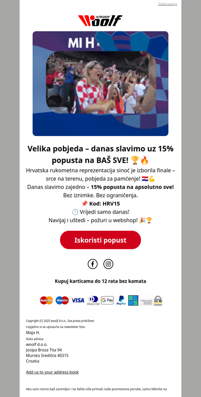 MI HRVATI!! Danas častimo - 15% na BAŠ SVE!🇭🇷