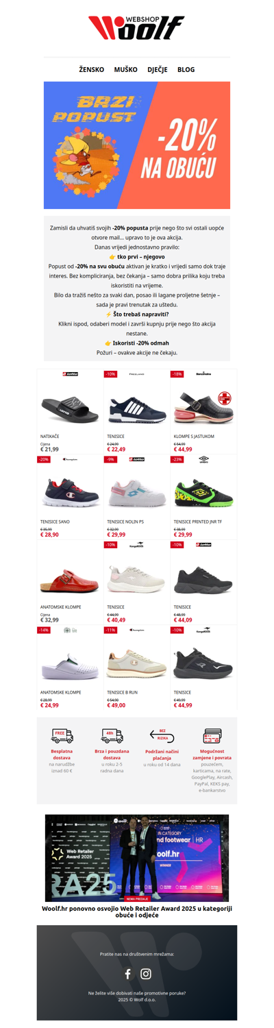 ⏳ Samo za najbrže: -20% na obuću!