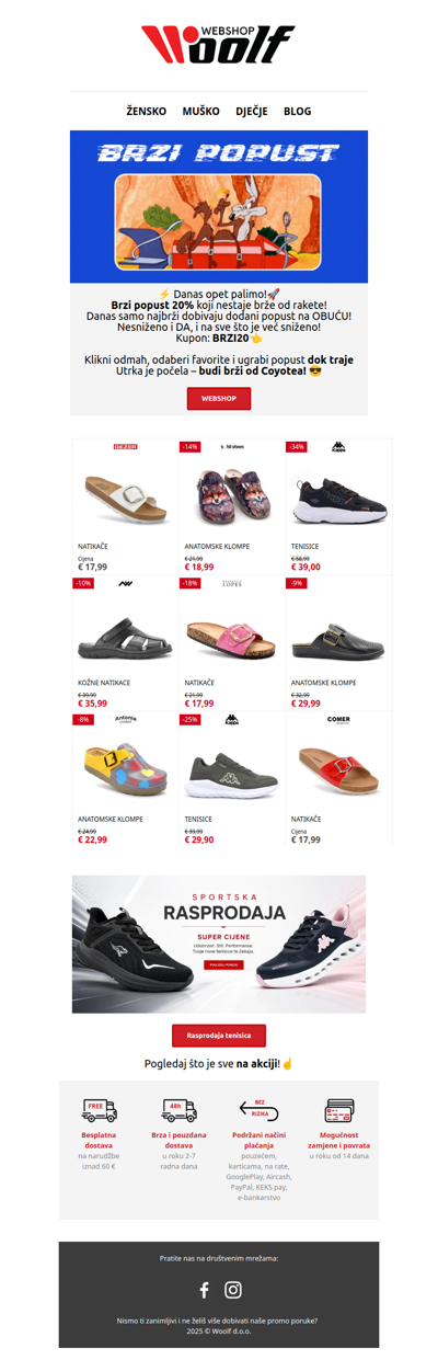 🚀 Palimo raketu: najbržih -20% na svu obuću!
