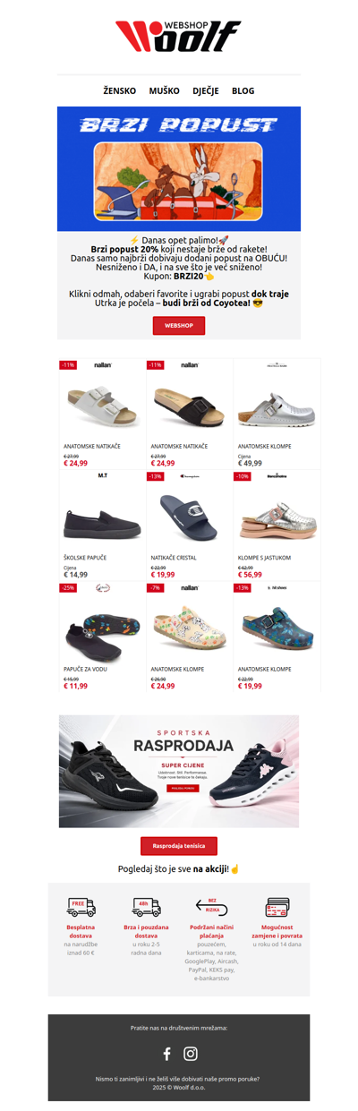 🚀 Palimo raketu: najbržih -20% na svu obuću!