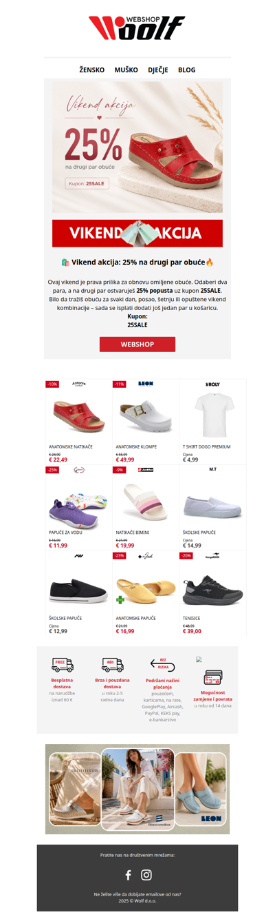 Vikend akcija: -25% na drugi par obuće 👟