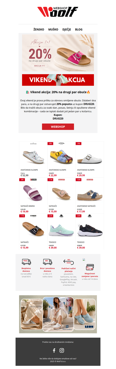 Vikend akcija: -20% na drugi par obuće 👟
