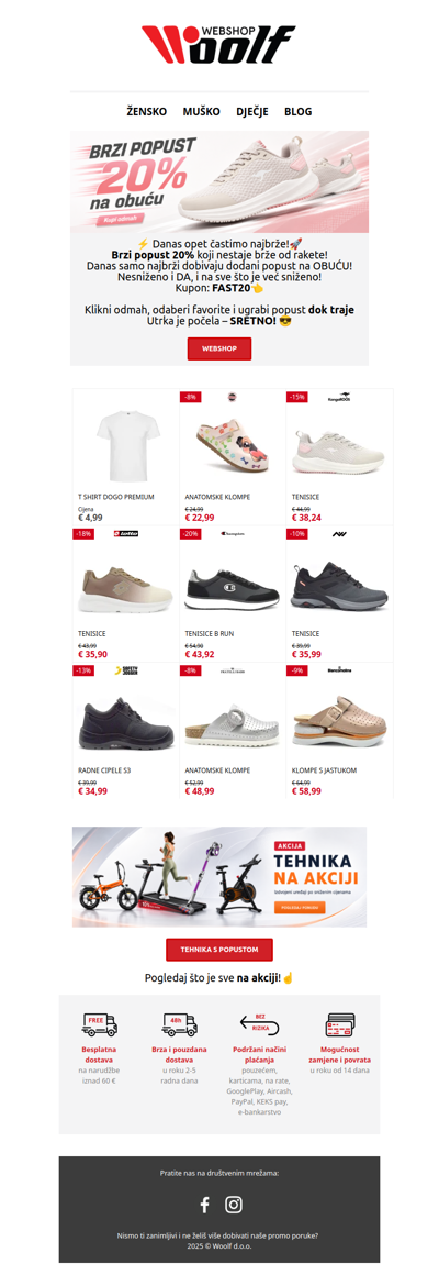 🚀 Danas požuri: najbržih -20% na svu obuću!