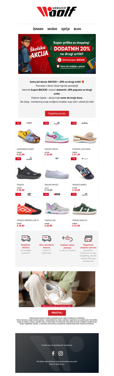 🎒 Povratak u školu: danas dodatnih -20% na drugi artikl!
