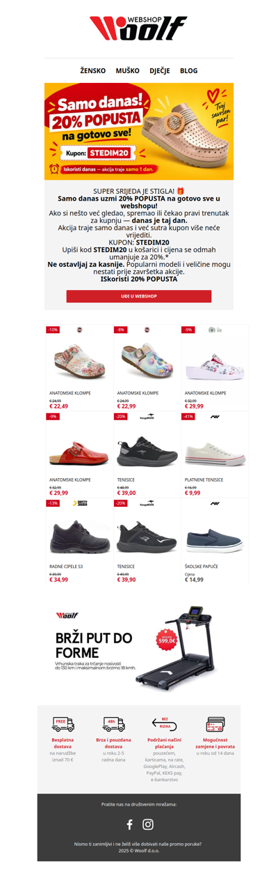 ⏰ Samo danas: 20% popusta na gotovo sve!