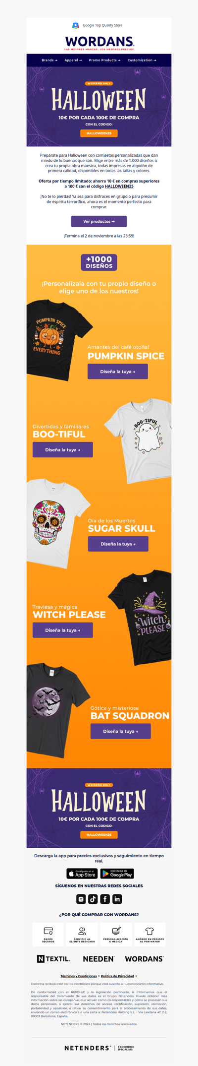 🎃 Usa el código HALLOWEEN25 y consigue 10 € de descuento en pedidos superiores a 100 €