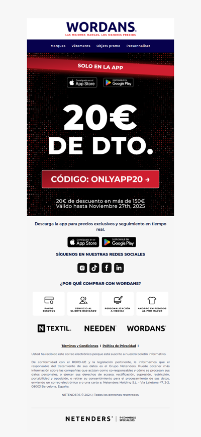 Tu descuento exclusivo de 20 € en la app.