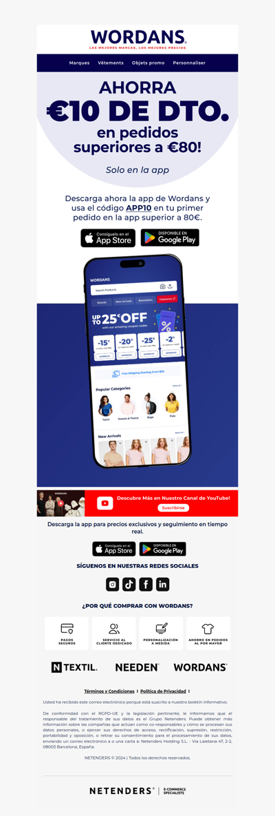 📱 Consigue 10€ de descuento en tu primer pedido en la app superior a 80€ (exclusivo app)