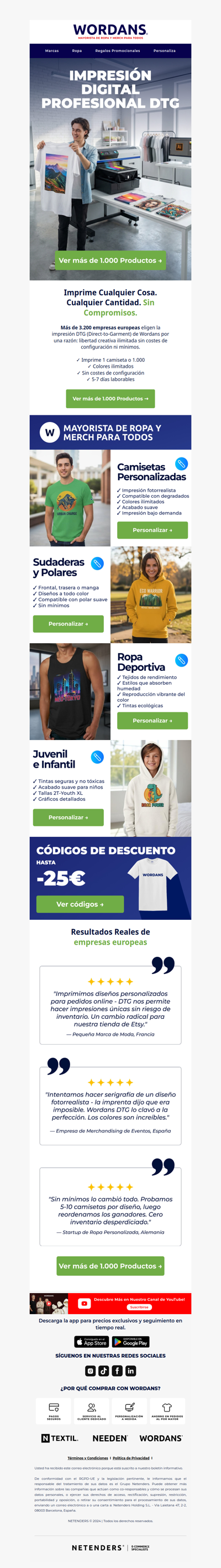 Impresión DTG a Todo Color: Precio Más Bajo | Sin Mínimos | Calidad Fotográfica