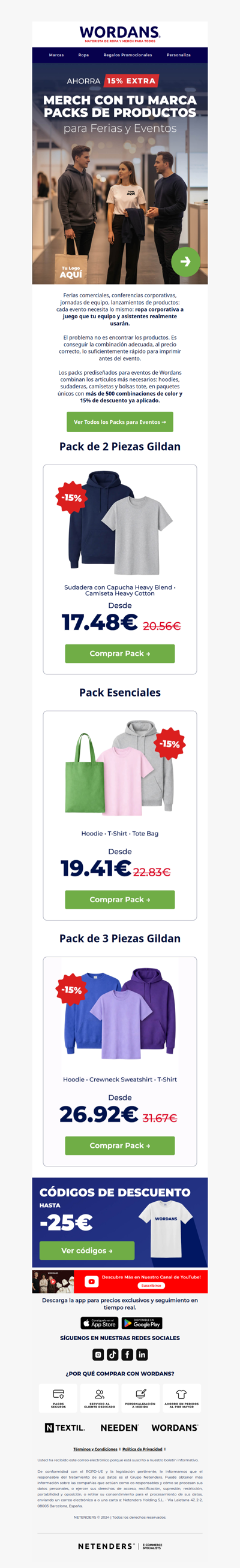 Listo para ferias en 7 días: packs con marca prediseñados desde 18,86 €