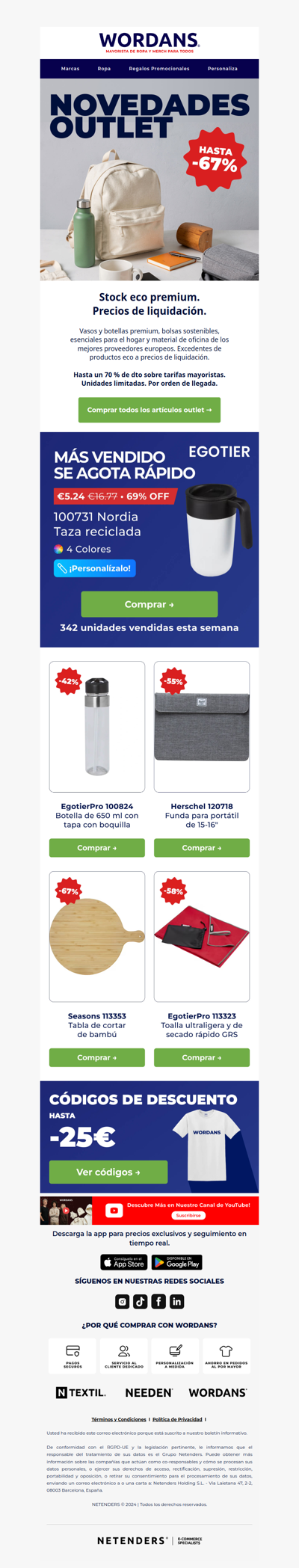 Liquidación de almacén: productos promocionales con 67 % de dto