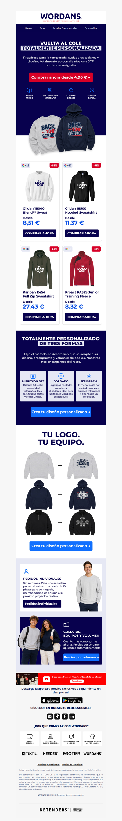 Personaliza tus sudaderas desde 4,90 €!