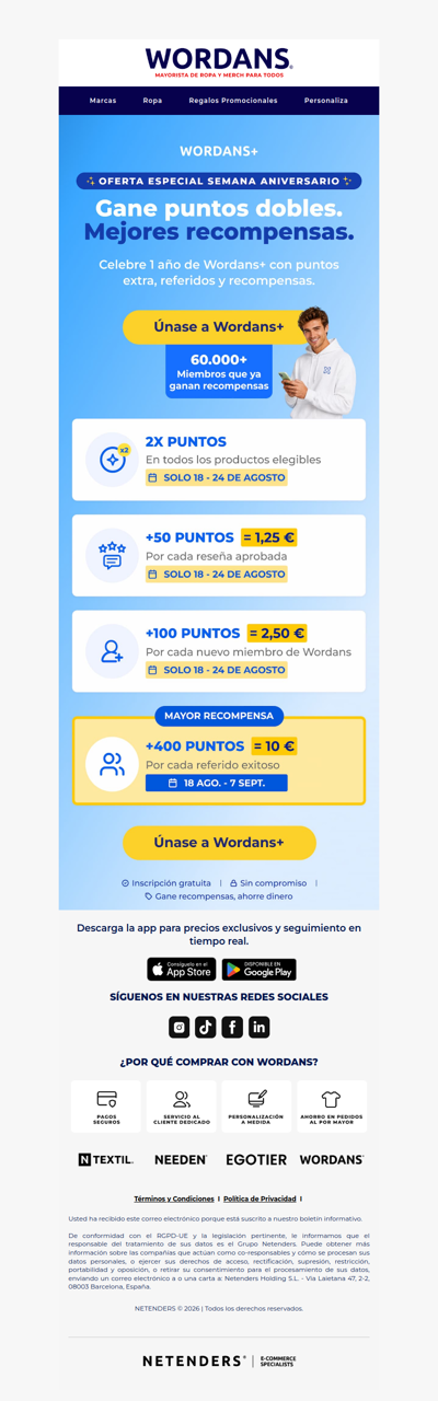 Puntos dobles solo esta semana: gana hasta 400+ puntos extra 🎂