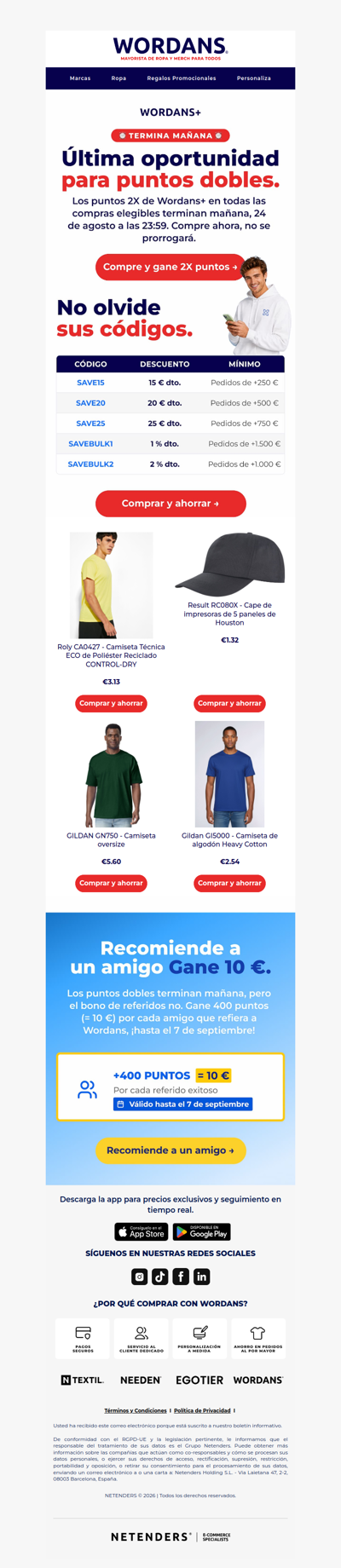 ⏳ Los puntos dobles terminan mañana + no olvide sus códigos