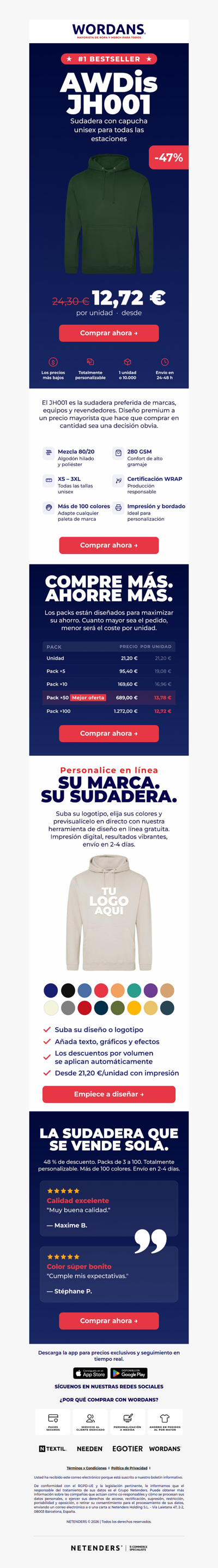 Nuestro hoodie n.° 1. Ahora con 47 % de descuento.