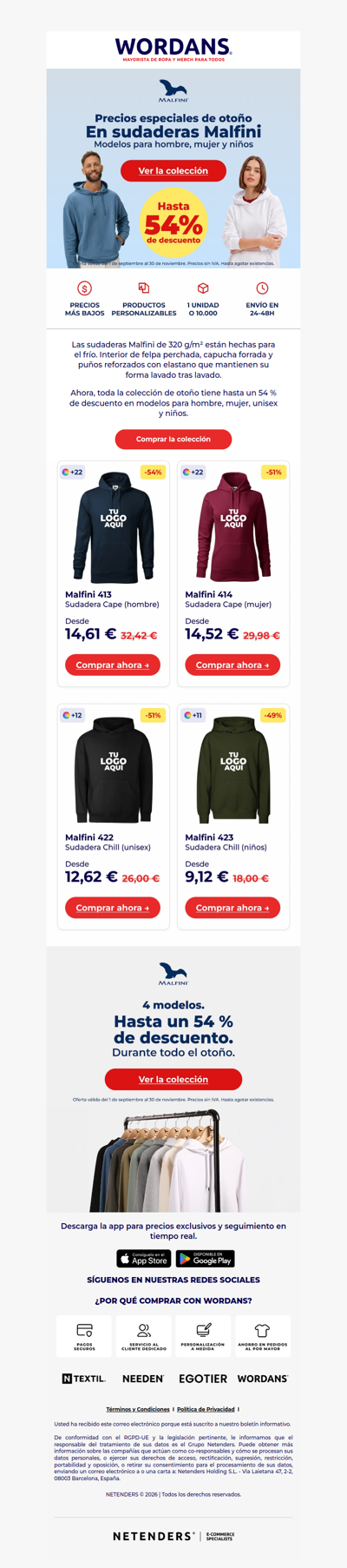 Hasta un 54 % de descuento en sudaderas Malfini este otoño
