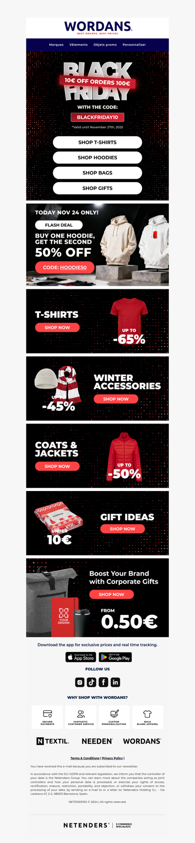 ⚡ Black Friday Sale: BOGO 50% hoodies + €10 off €100!