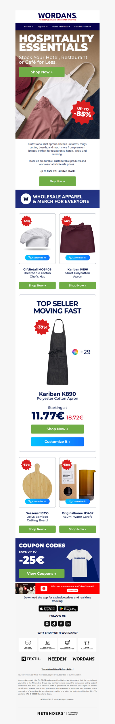 Chef Aprons & Kitchen Uniforms: Up to -85% Off Wholesale
