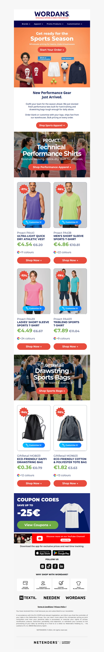 👕 Athletic Gear From €4.50 | Moisture-Wicking Tees & Drawstring Bags
