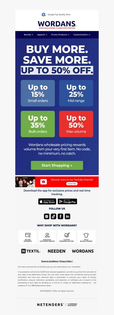 The more you order, the less you pay: up to 50% off.