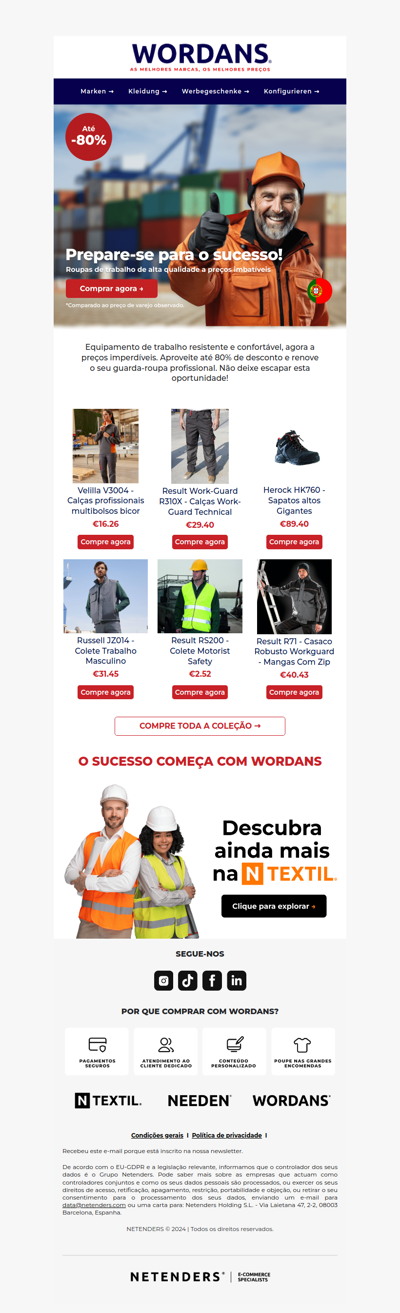 Roupa de trabalho em que pode confiar—Até 80% de desconto!