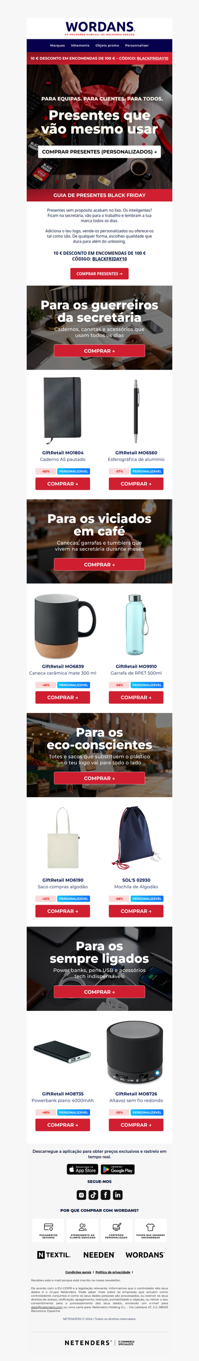 🔥 10 € de desconto em 100 €: O guia de presentes Black Friday que precisavas