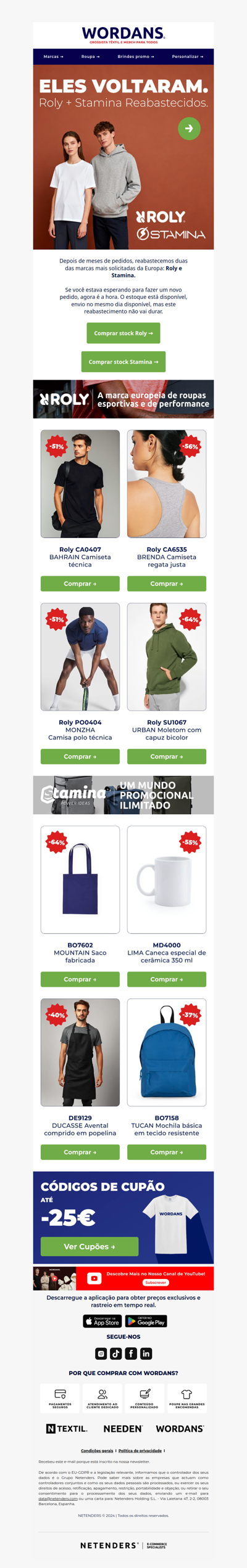 Roly e Stamina estão de volta ao estoque! 🚨