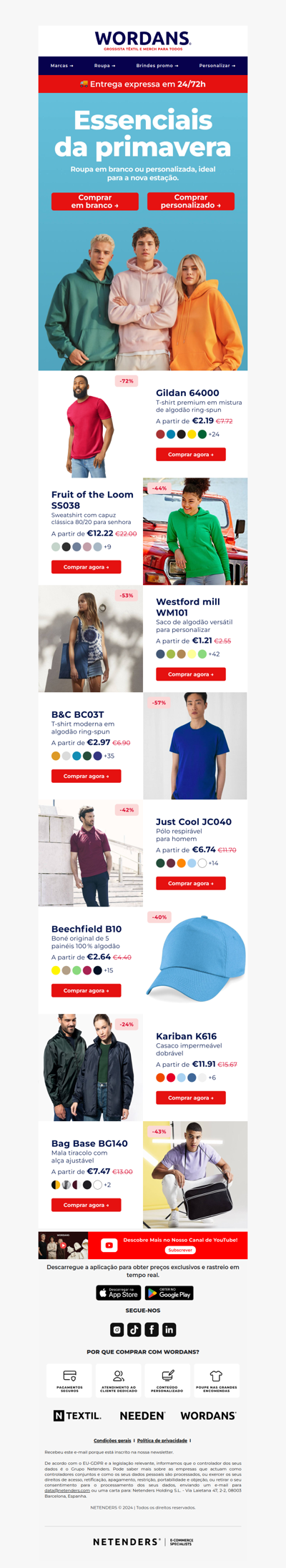 [Até -72 %] em essenciais de primavera – lisos ou personalizados 🏷️