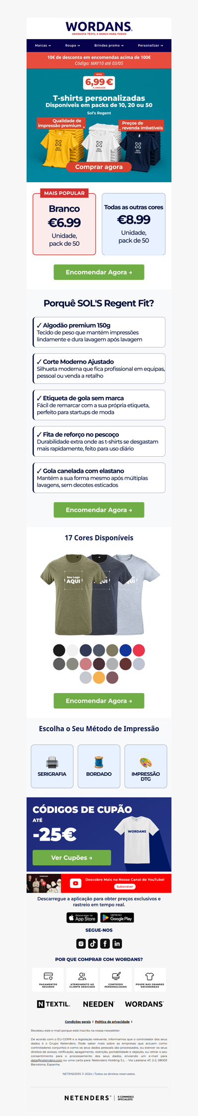 T-Shirts Personalizadas desde 6,99€ | SOL'S Regent Fit 👕