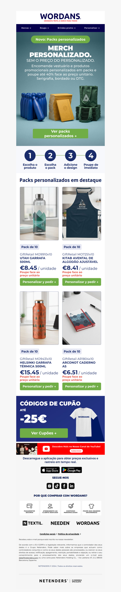 Novo: packs de merchandising personalizado