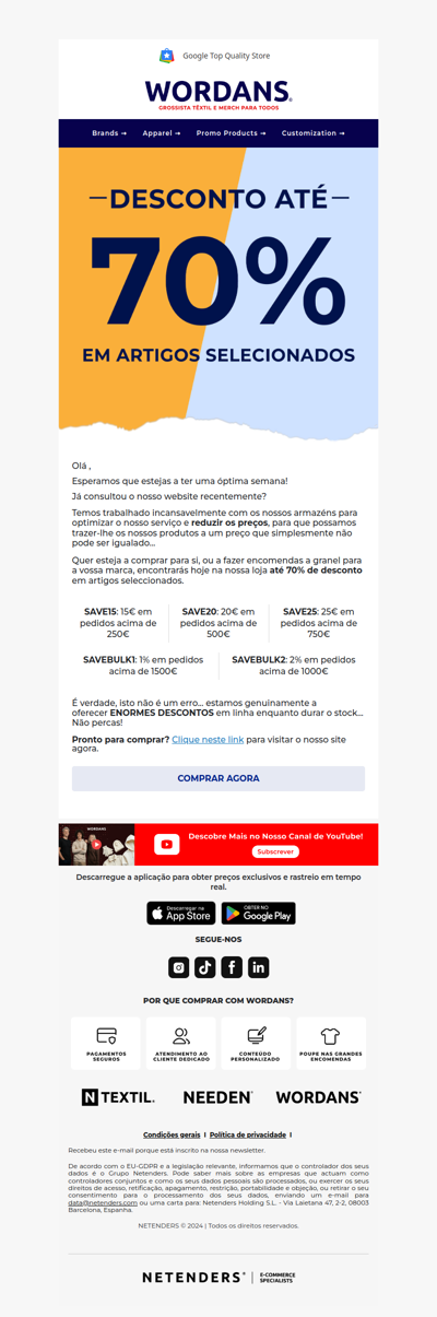 Venda em todo o site até 70% de desconto