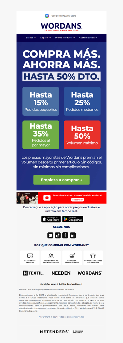 Quanto mais encomenda, menos paga: até 50% de desconto.