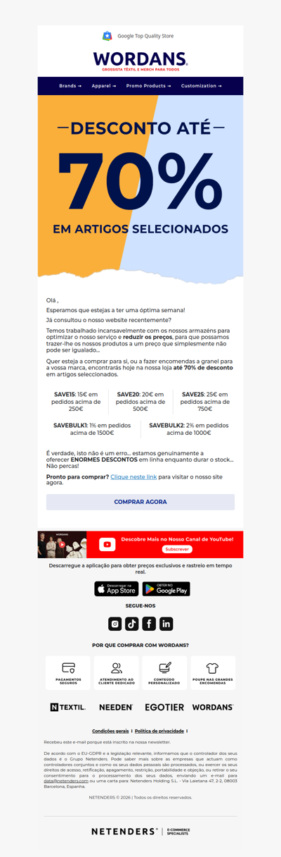 Venda em todo o site até 70% de desconto