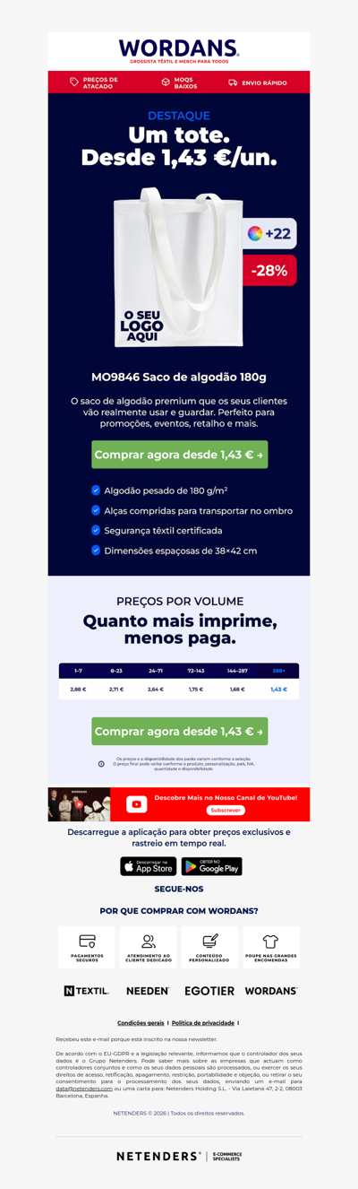 🛍️ Um tote. Desde 1,43 €/un.