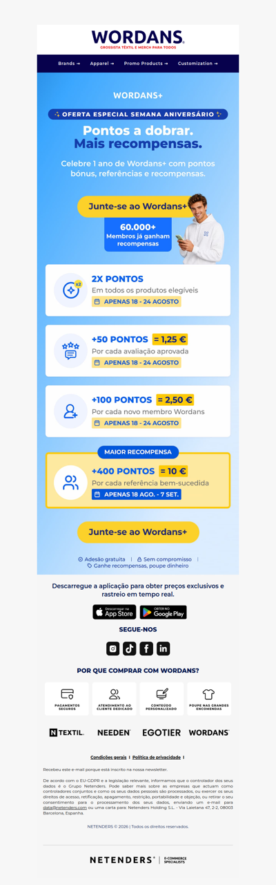 Pontos em dobro só esta semana: ganhe até 400+ pontos bónus 🎂