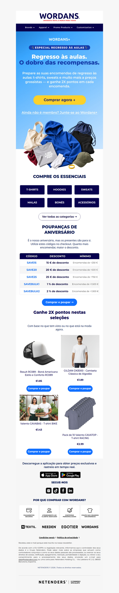 Os seus pontos acabaram de duplicar em todos os essenciais de regresso às aulas! 🎒