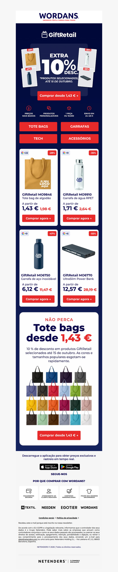 10 % de desconto extra em GiftRetail | A partir de 1,43 €