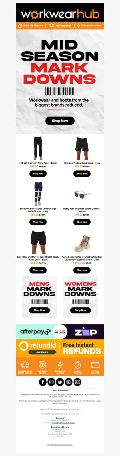 Workwear Reduced - FXD Pants up to $20 Off*